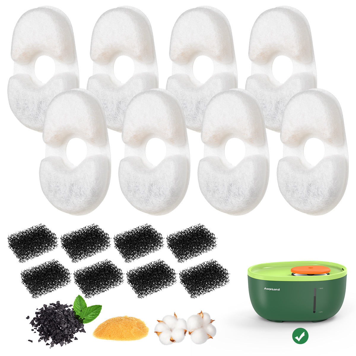 8 Pack Avocado Pet Fountain filter replacement with Quadruple Filteration System for Pet Drinking Health