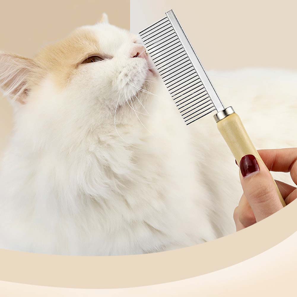 Solid Wood Cat Combs, Dog Stainless Steel Combs with Wooden Handle for Dog Cat Rabbit Grooming