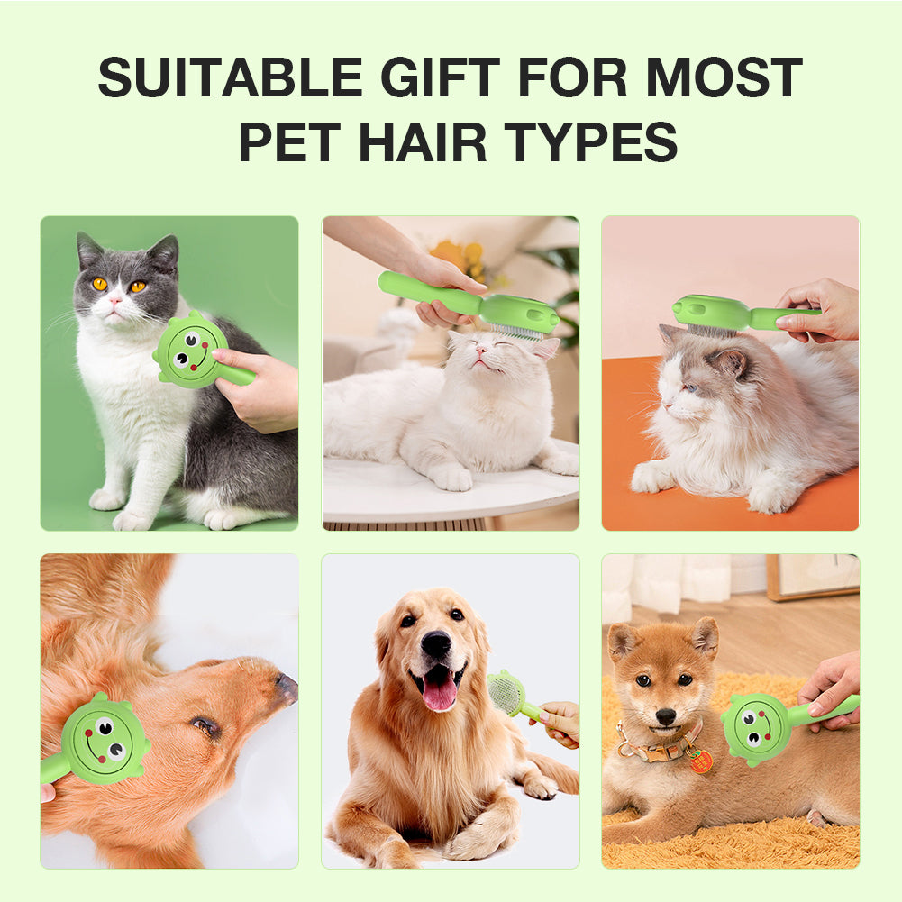 かわいいカエルの形をしたペットブラシ。人間工学に基づいた柔らかいハンドル付き。猫と犬用。