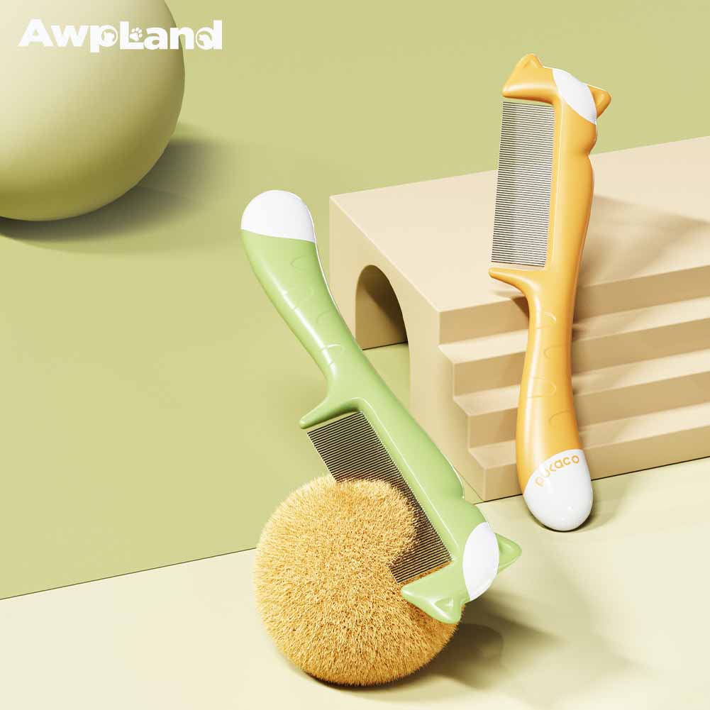 Dog Combs with Rounded Ends Stainless Steel Teeth and Non-Slip Grip Handle for Removing Tangles and Knots
