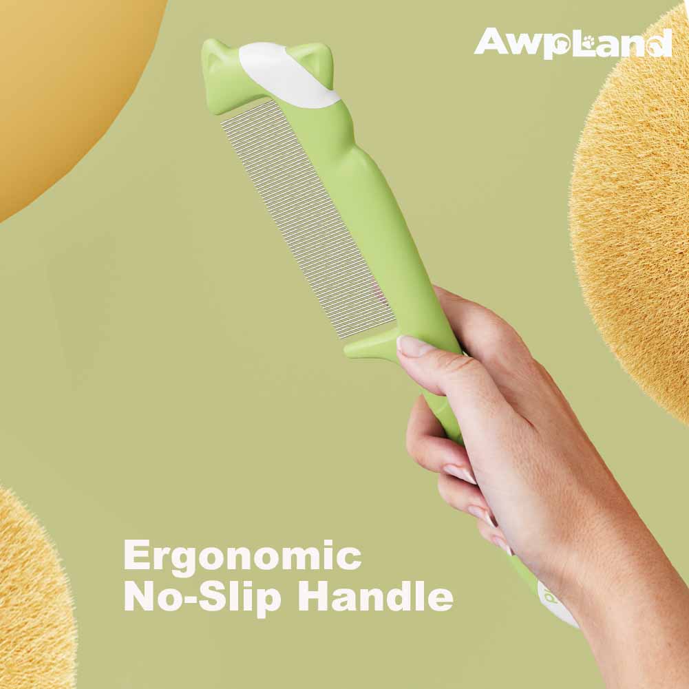 Dog Combs with Rounded Ends Stainless Steel Teeth and Non-Slip Grip Handle for Removing Tangles and Knots