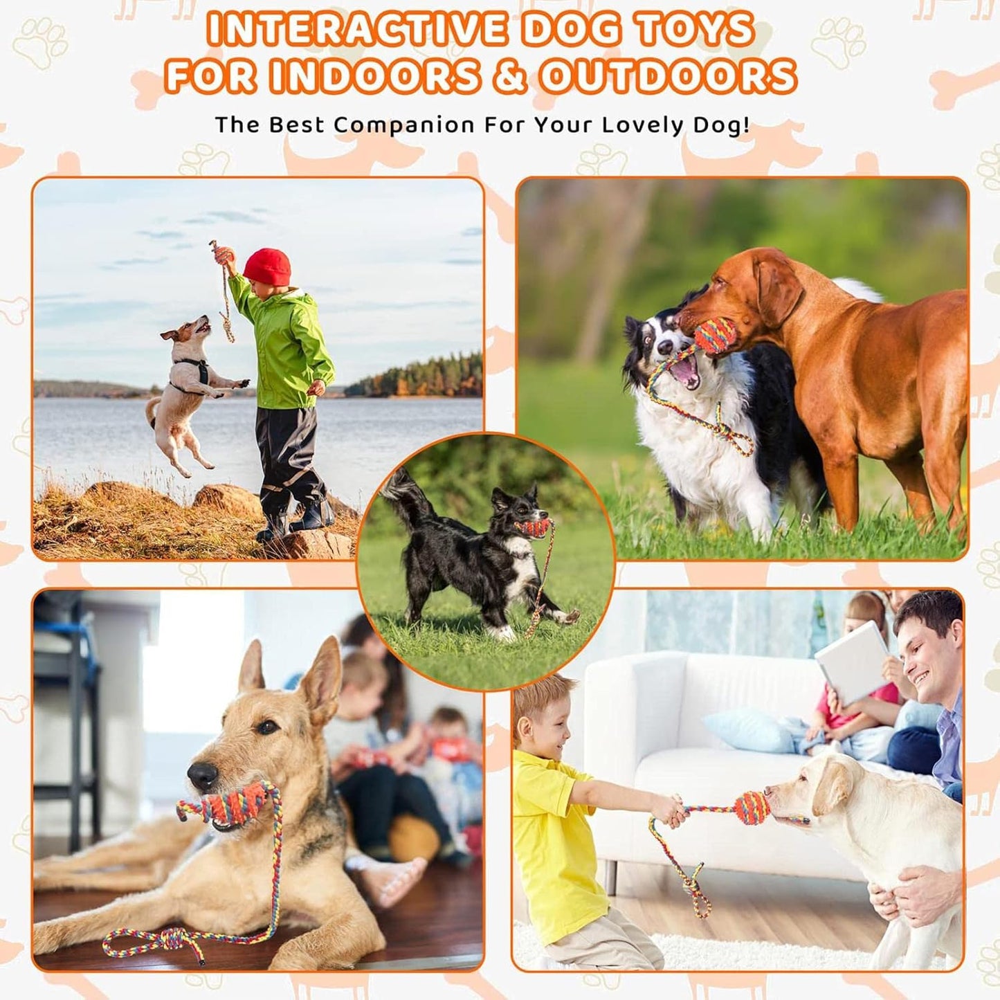 Juguetes de cuerda para perros con masticadores agresivos, juguetes de cuerda de algodón resistentes para perros con pelota para masticar