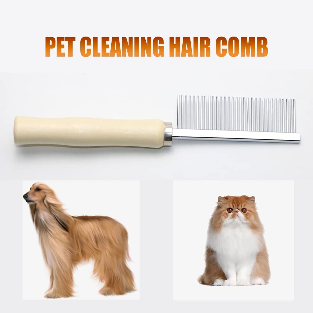 Solid Wood Cat Combs, Dog Stainless Steel Combs with Wooden Handle for Dog Cat Rabbit Grooming