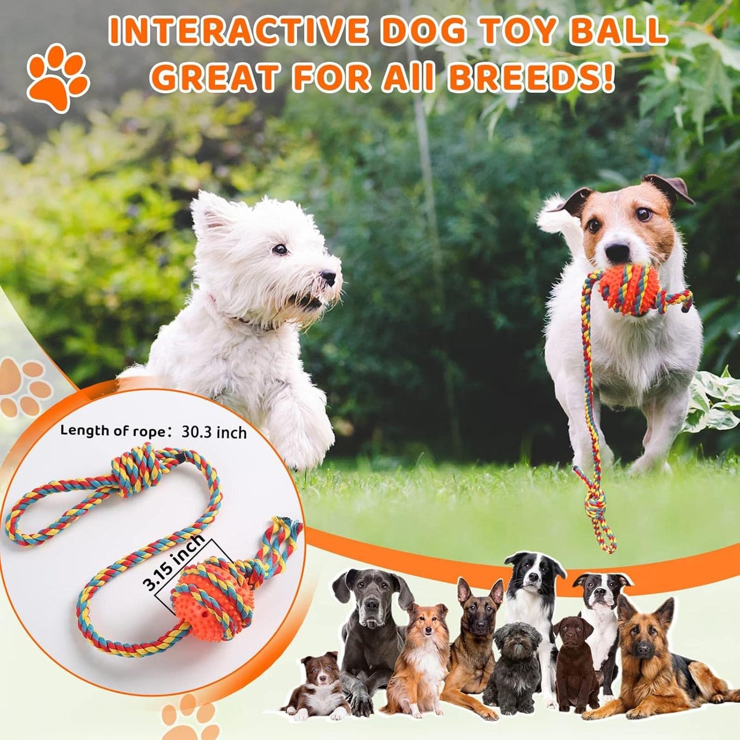 Juguetes de cuerda para perros con masticadores agresivos, juguetes de cuerda de algodón resistentes para perros con pelota para masticar