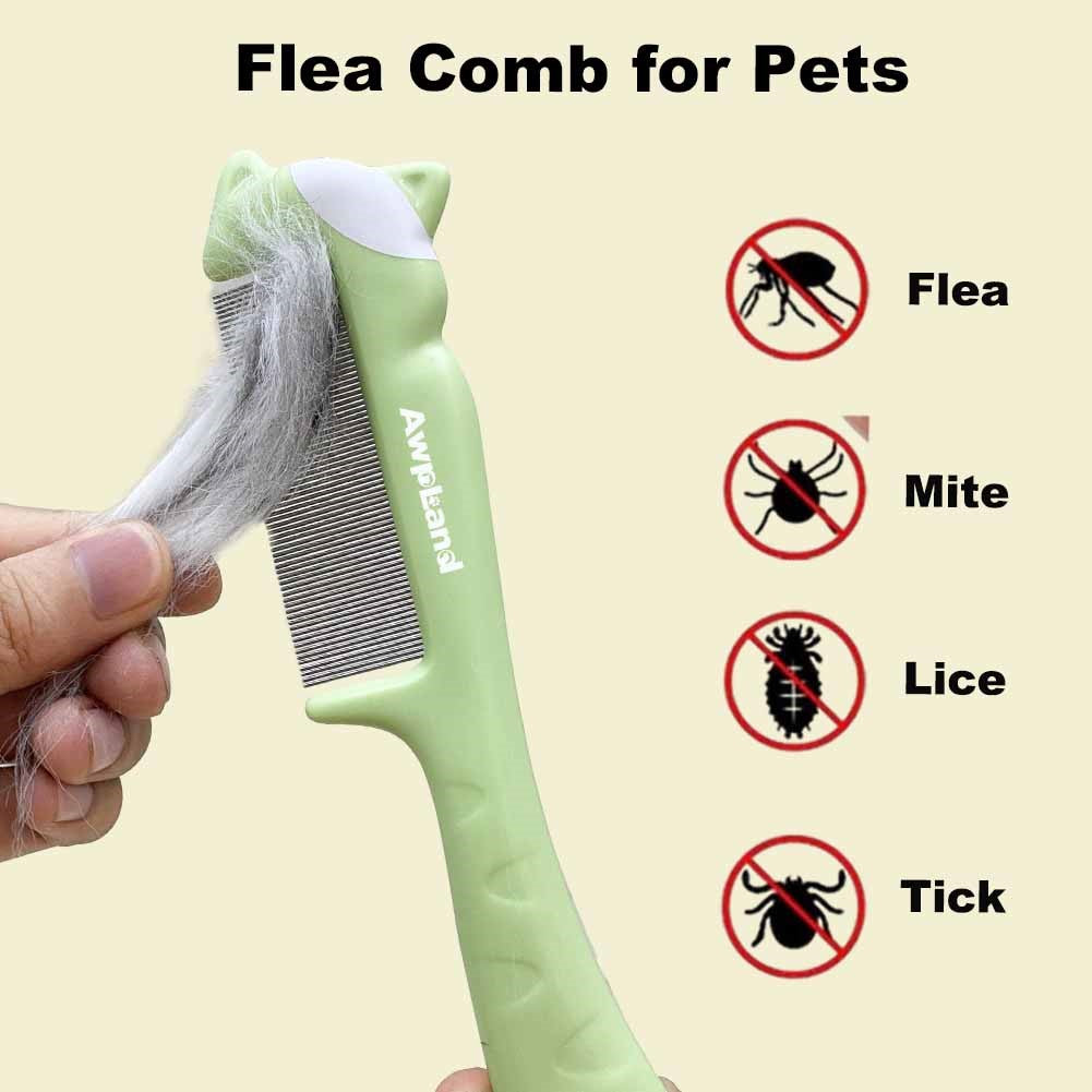 Dog Combs with Rounded Ends Stainless Steel Teeth and Non-Slip Grip Handle for Removing Tangles and Knots