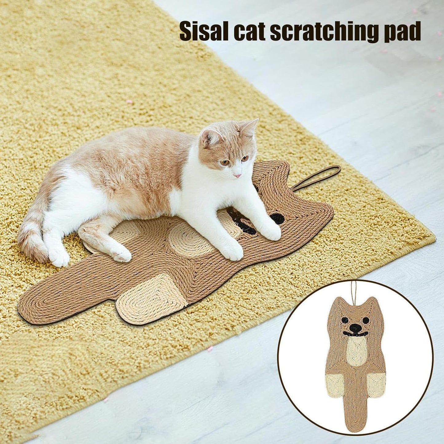 Alfombrilla rascadora para gatos, 21,3 x 9,8 pulgadas, de sisal natural, con forma de ratón