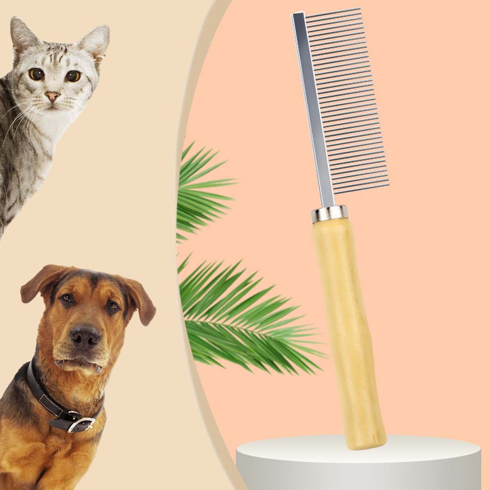 Solid Wood Cat Combs, Dog Stainless Steel Combs with Wooden Handle for Dog Cat Rabbit Grooming