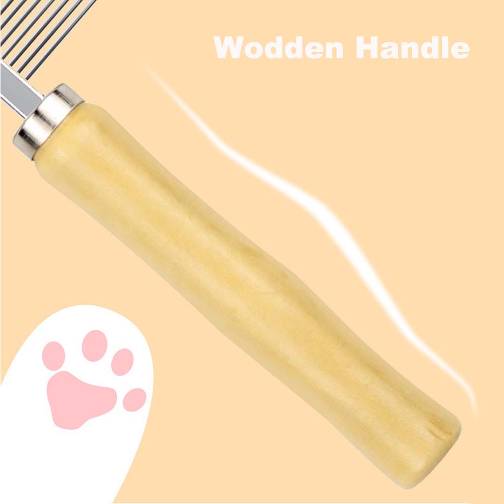 Solid Wood Cat Combs, Dog Stainless Steel Combs with Wooden Handle for Dog Cat Rabbit Grooming