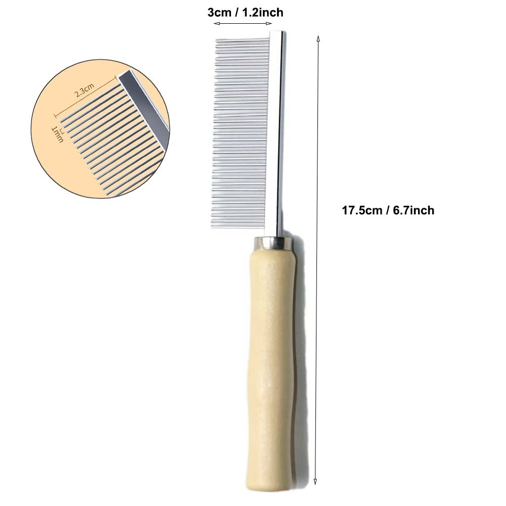 Solid Wood Cat Combs, Dog Stainless Steel Combs with Wooden Handle for Dog Cat Rabbit Grooming