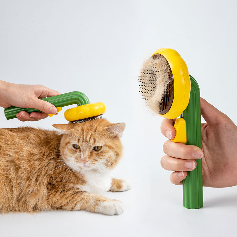 短毛・長毛の猫・犬用のかわいいひまわり型のセルフクリーニングブラシ