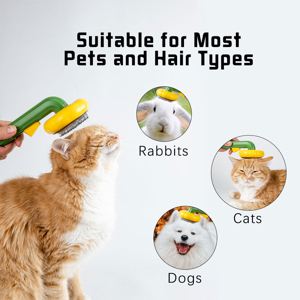 短毛・長毛の猫・犬用のかわいいひまわり型のセルフクリーニングブラシ
