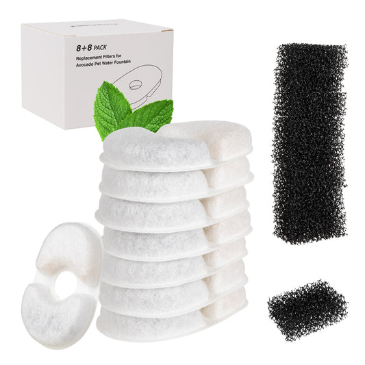 8 Pack Avocado Pet Fountain filter replacement with Quadruple Filteration System for Pet Drinking Health