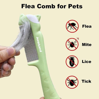 Dog Combs with Rounded Ends Stainless Steel Teeth and Non-Slip Grip Handle for Removing Tangles and Knots