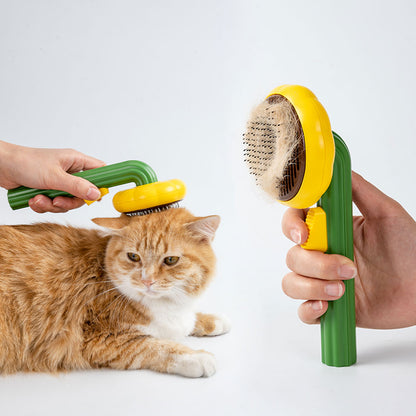 短毛・長毛の猫・犬用のかわいいひまわり型のセルフクリーニングブラシ